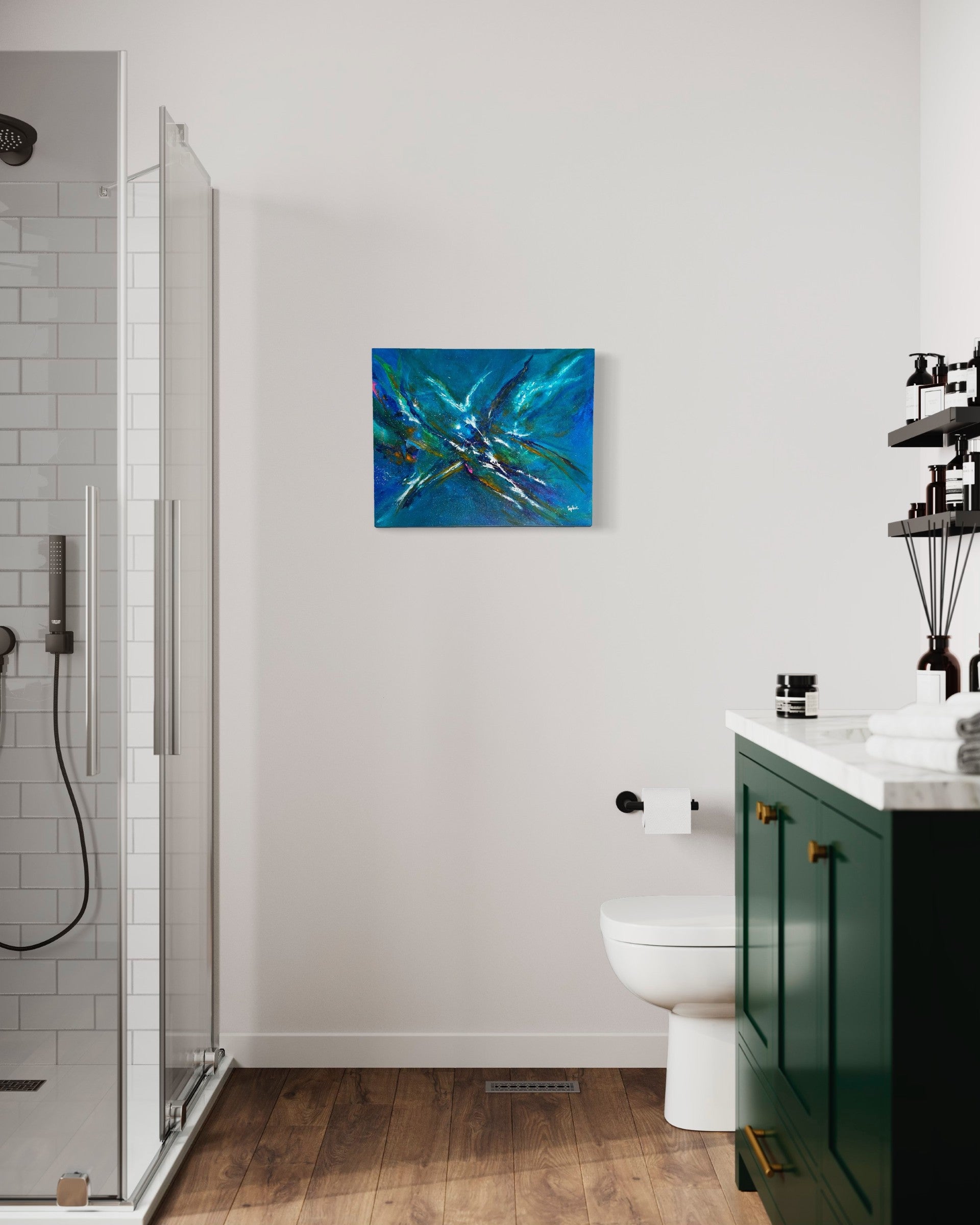 toile allégresse dans une salle de bain