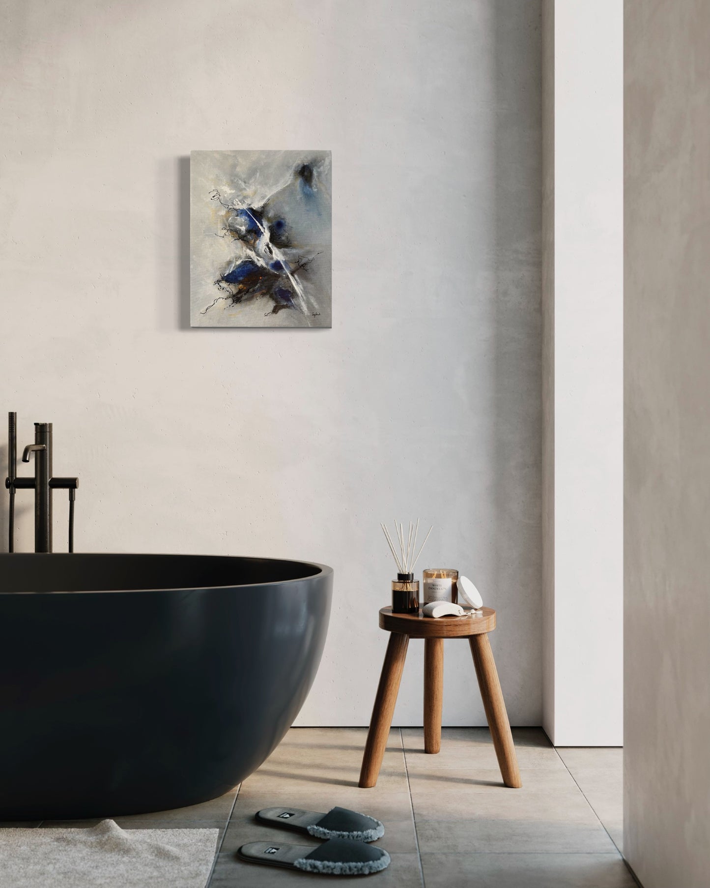 toile dans la tourmente dans une salle de bain