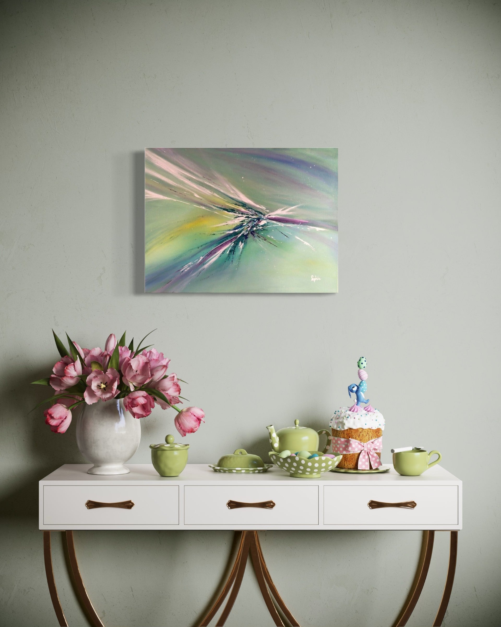 toile douceur printanière dans une salle à manger