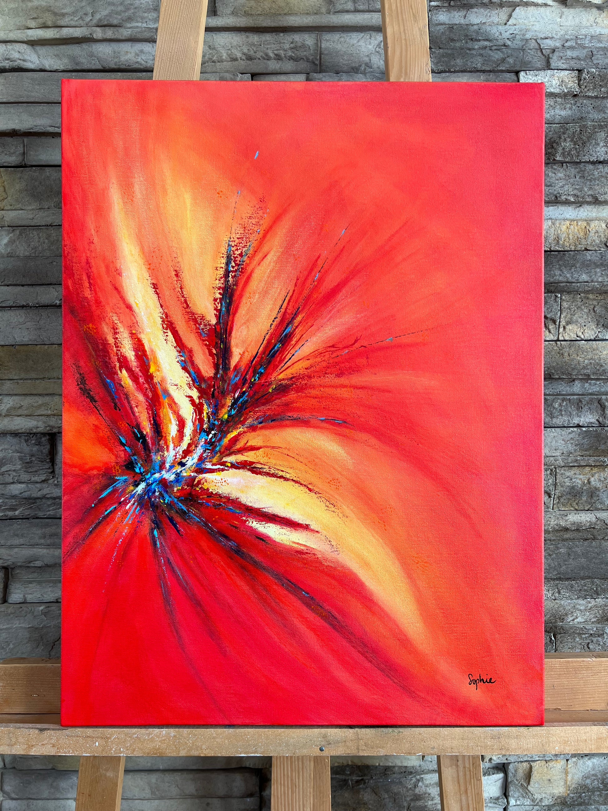 toile épanouissement sur un chevalet