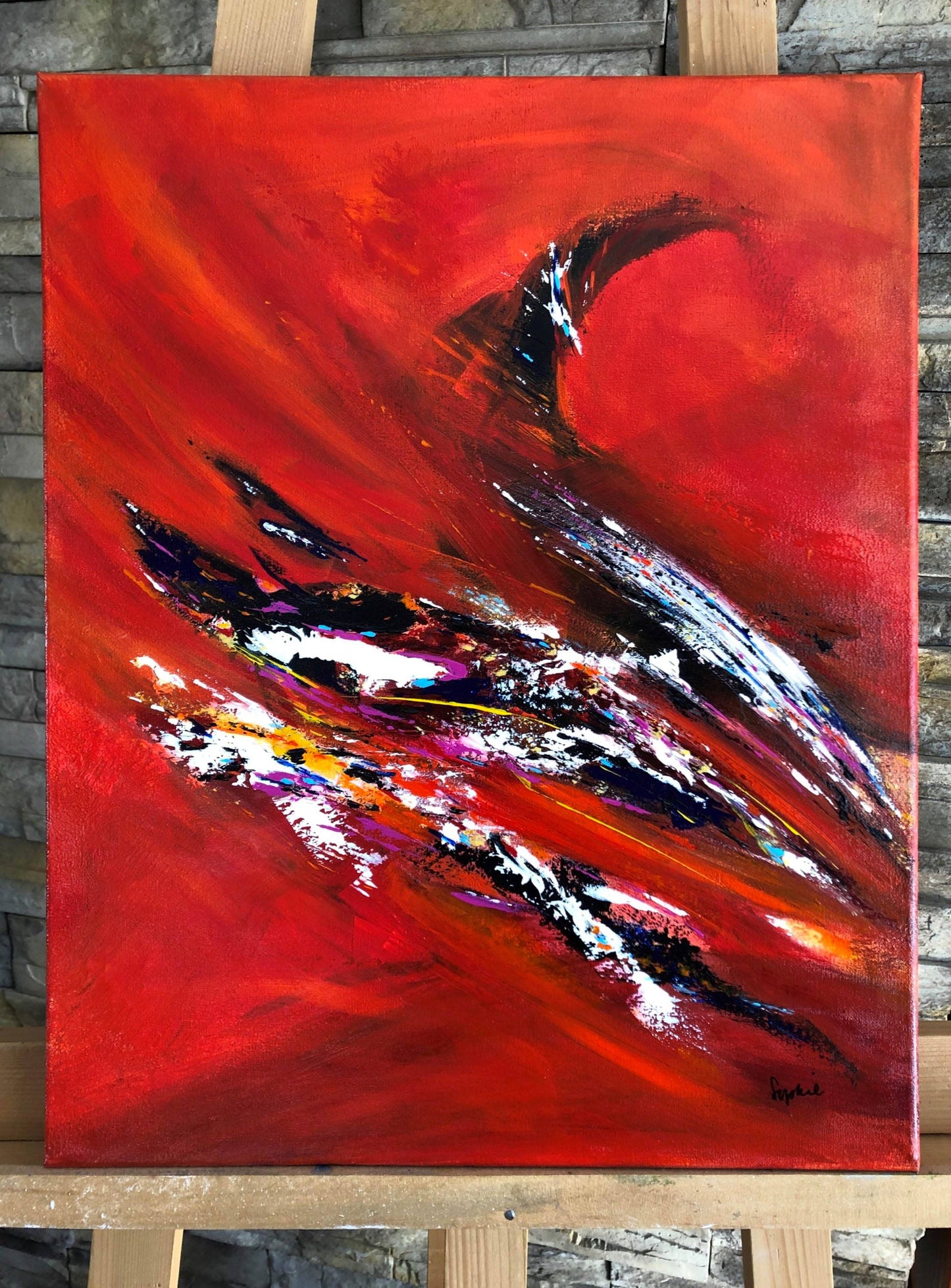 toile folie passagère sur un chevalet