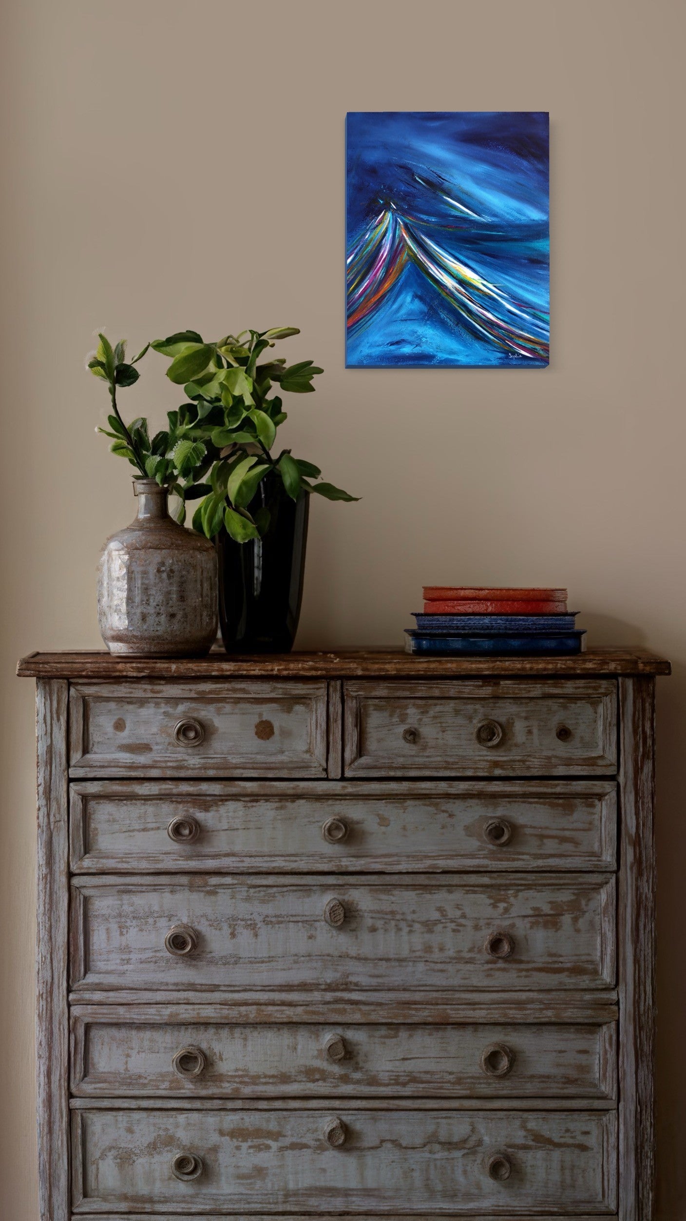 toile haute voltige au dessus d'une table console