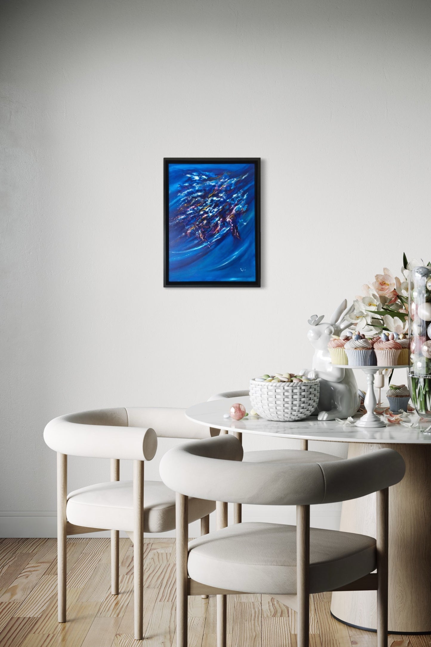 toile nébuleuse dans une salle à manger