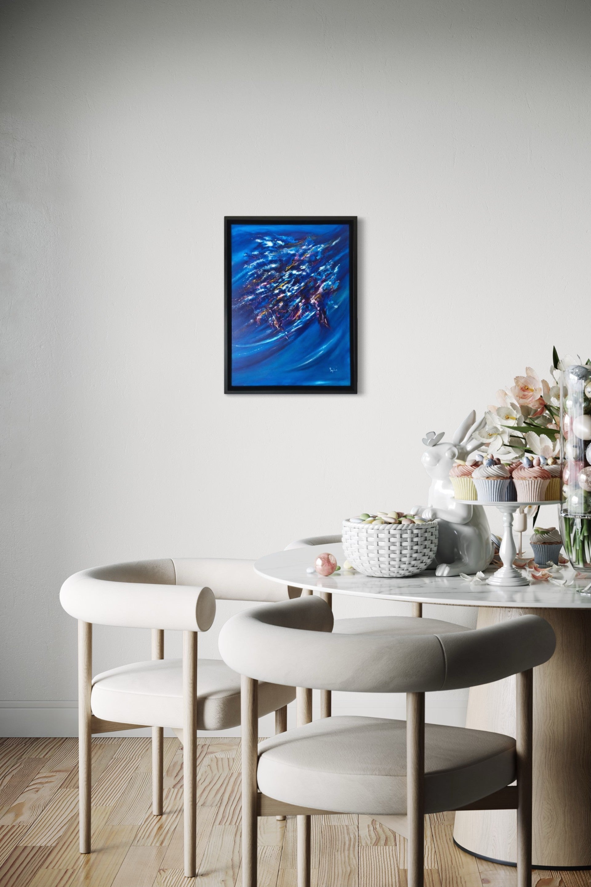 toile nébuleuse dans une salle à manger