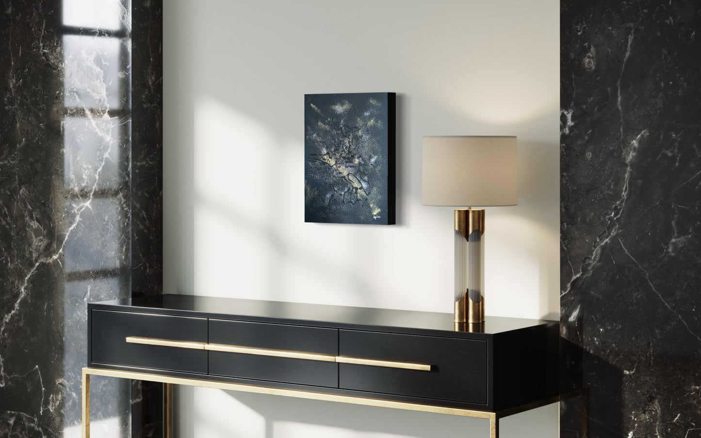 toile obscurité au dessus d'une table console