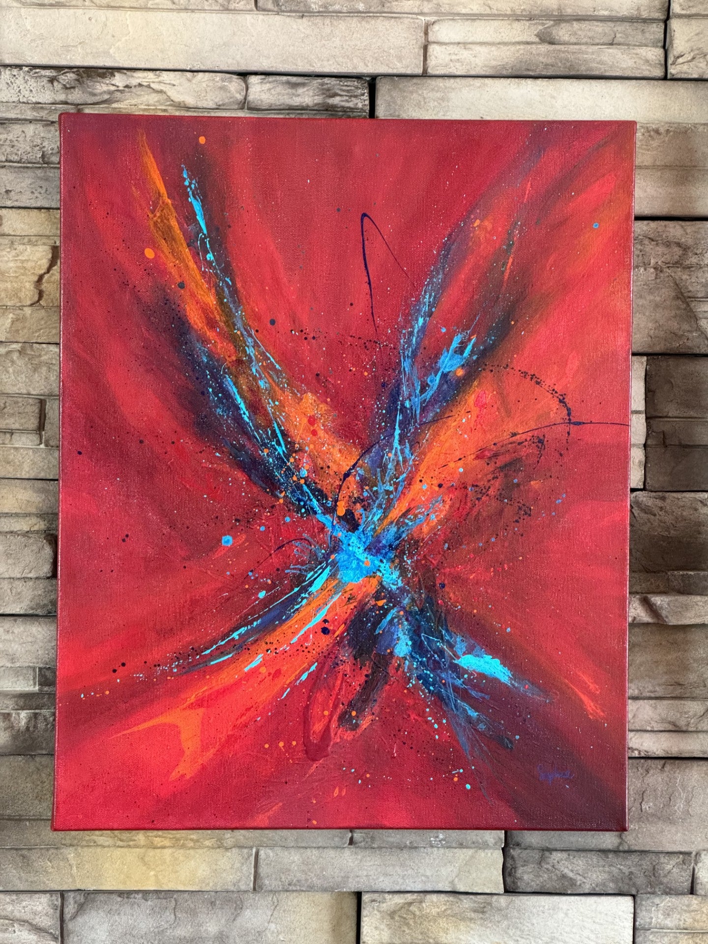 toile on fait la fête sur mur de brique