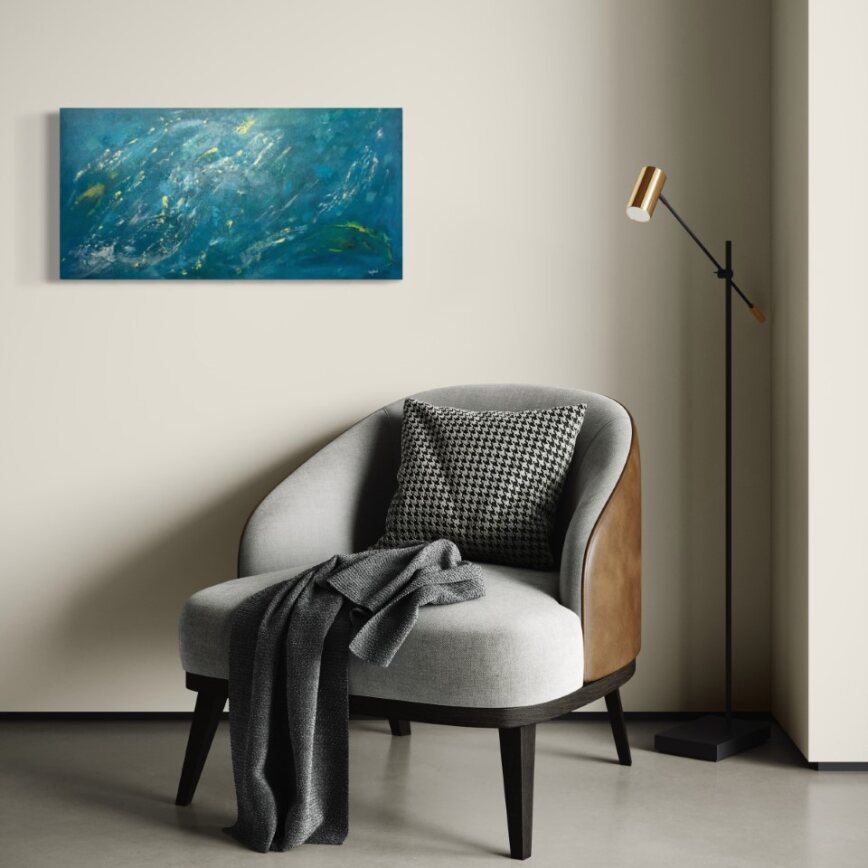 toile remous oceaniques dans un coin lecture