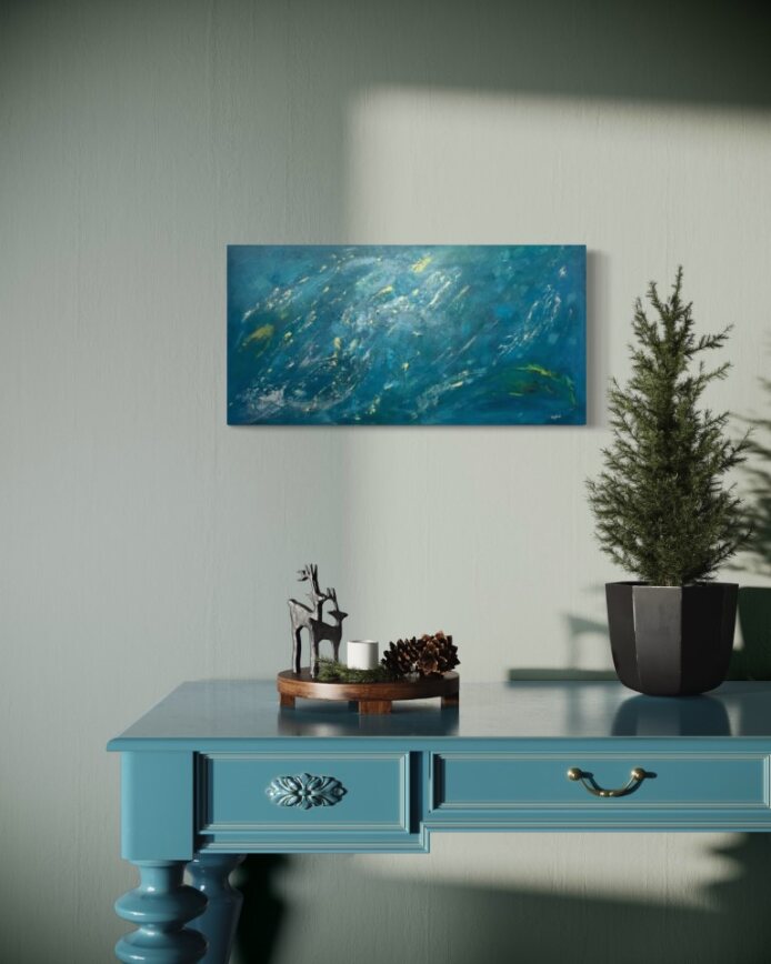 toile remous oceaniques au dessus d'une table console