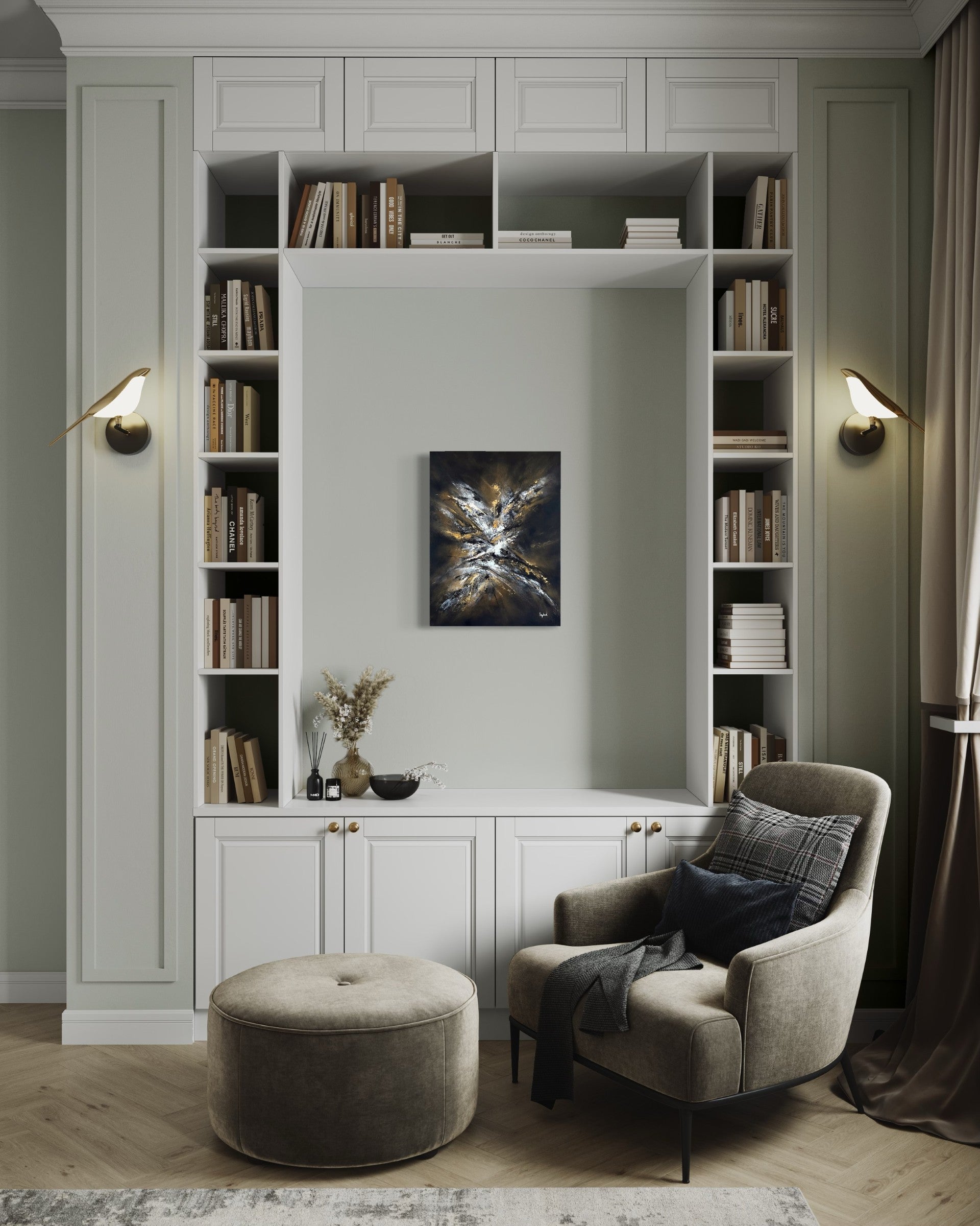 toile sortir de l'ombre dans une bibliothèque