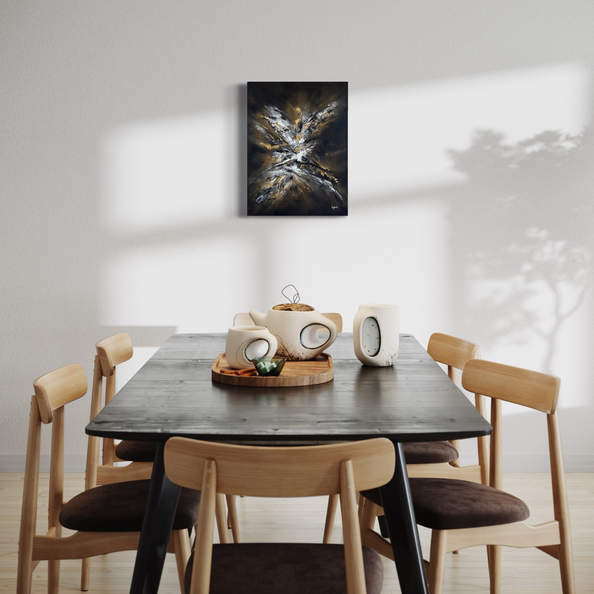 toile sortir de l'ombre dans une salle à manger