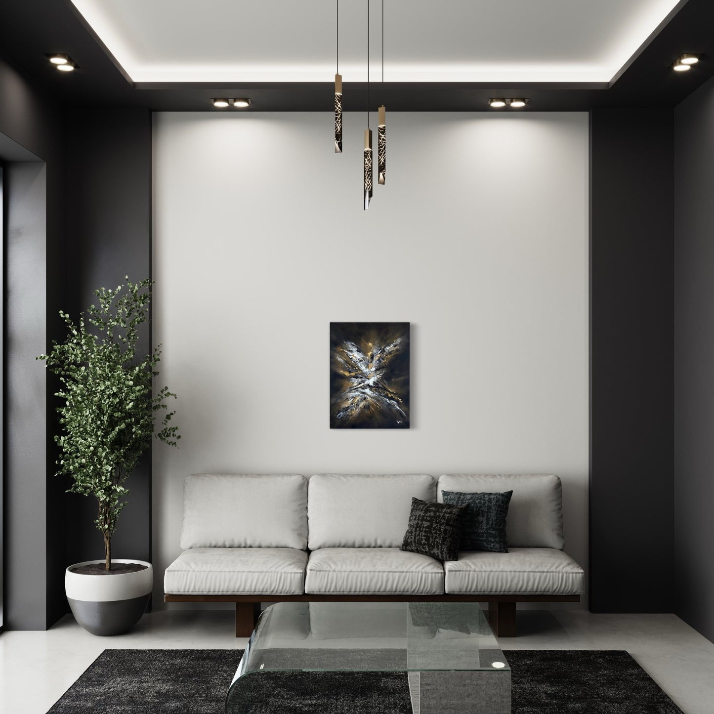 toile sortir de l'ombre dans un salon