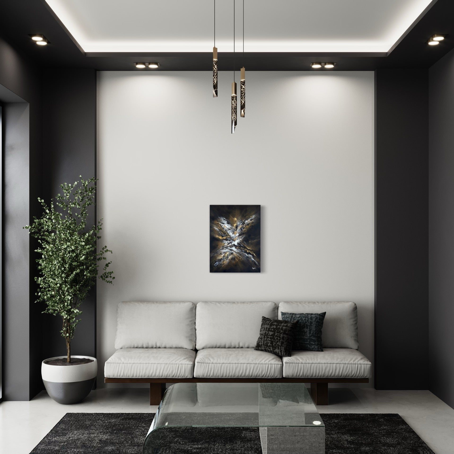 toile sortir de l'ombre dans un salon