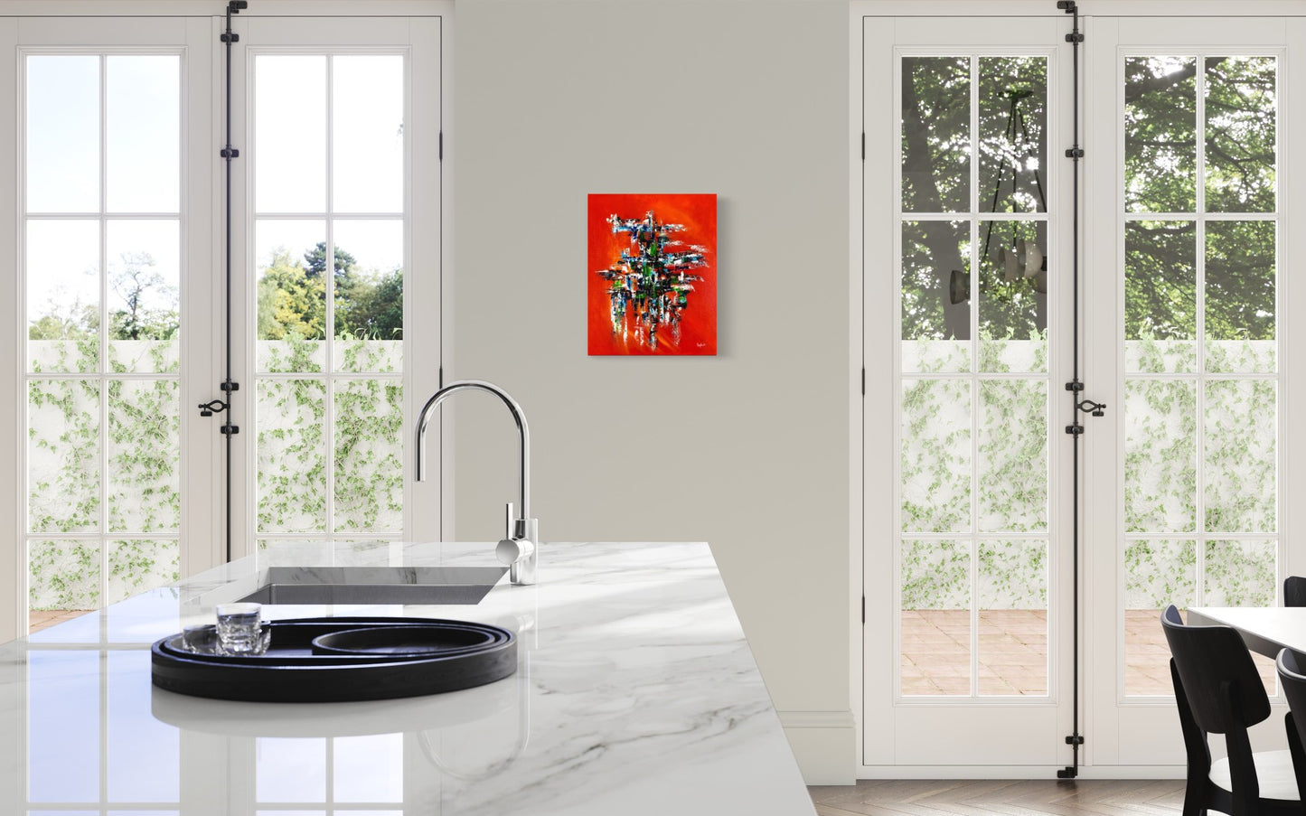 toile structure audacieuse dans une cuisine