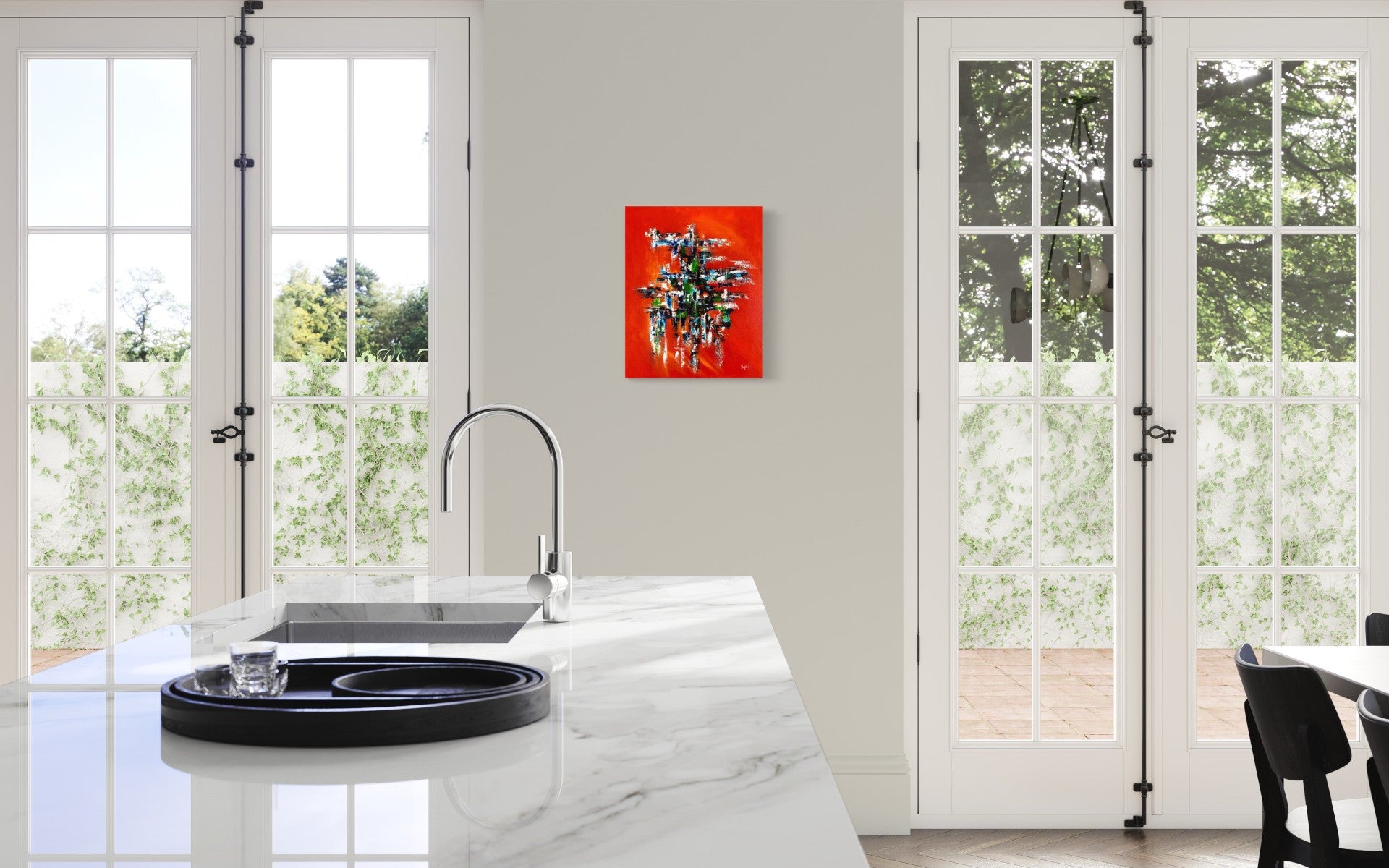 toile structure audacieuse dans une cuisine