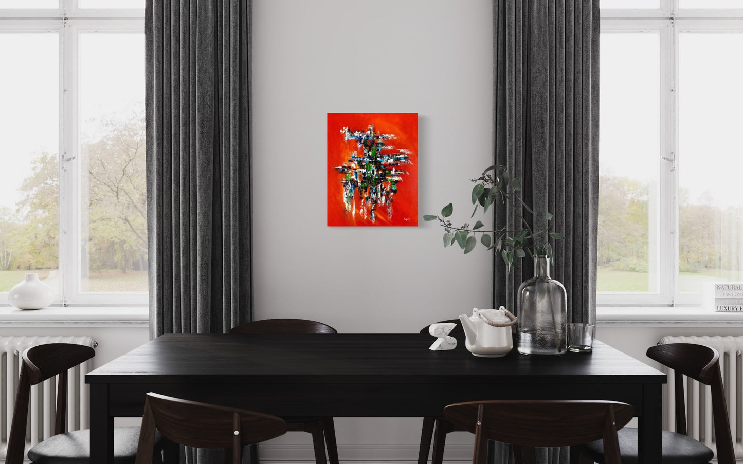 toile structure audacieuse dans une salle à manger