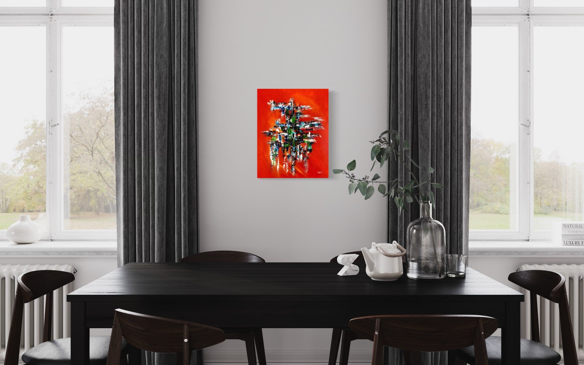 toile structure audacieuse dans une salle à manger